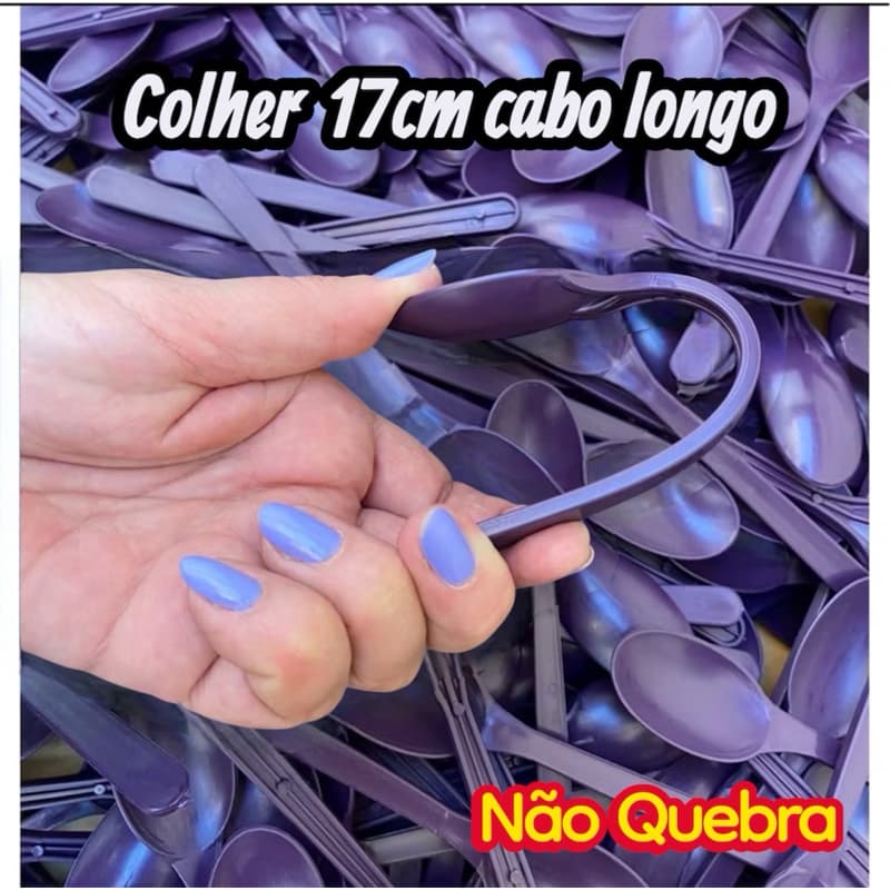 Colher Roxa 17cm longa Reforçada – Ideal para Açaí | Kit 100 a 600 unid