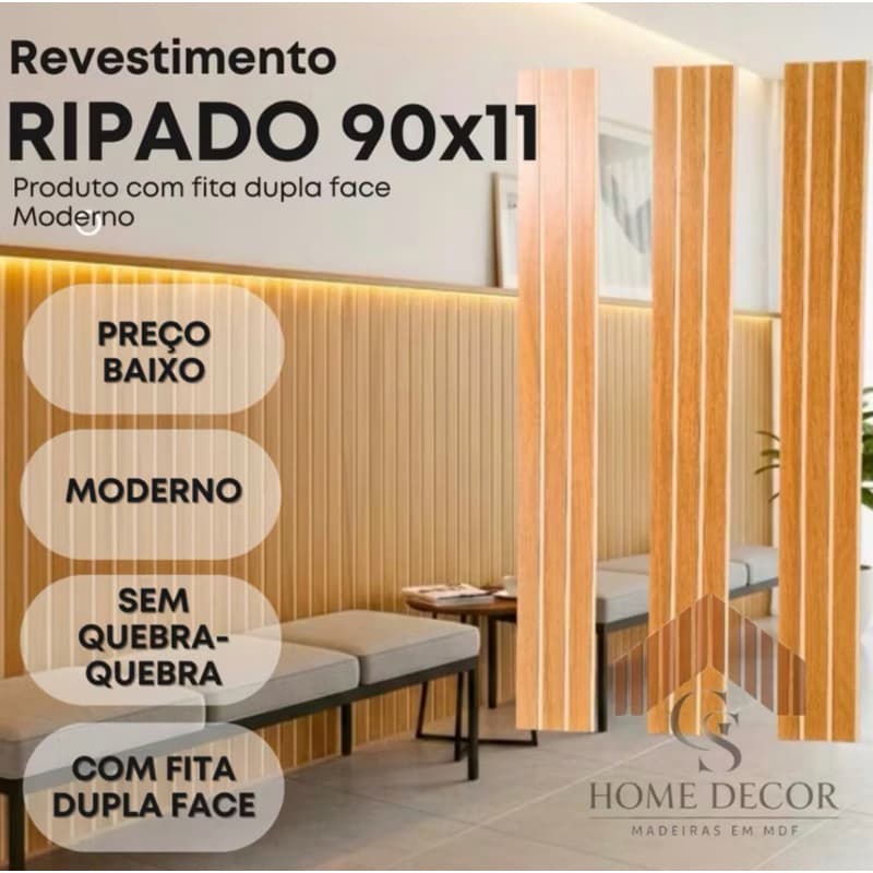 Kit 5 até 15 Painel Ripado de Madeira para TV 90x11cm Ripado Autocolante Decoração Quarto Decoração