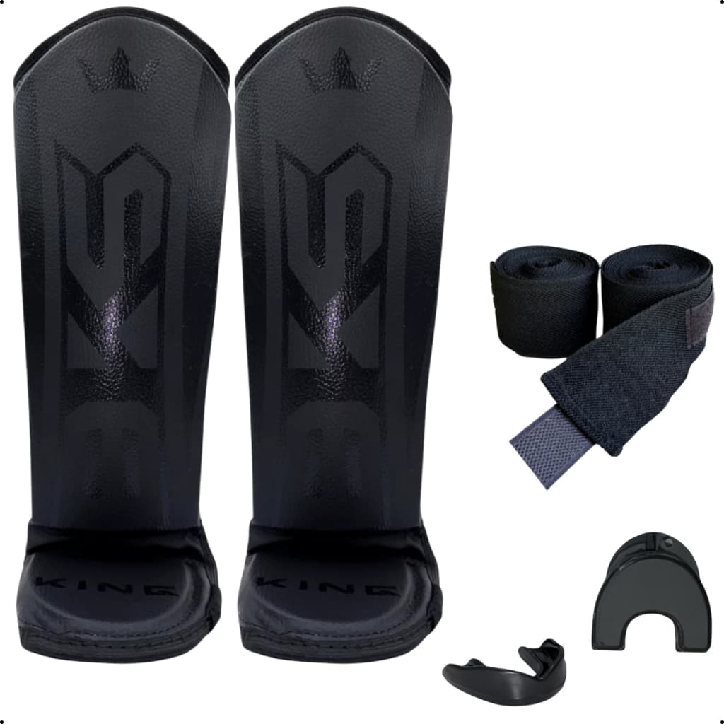 Kit BKS Caneleira Muay Thai MMA Kickboxing Sparring Treino + Bandagem 3m ou 5m + Protetor Bucal Moldável