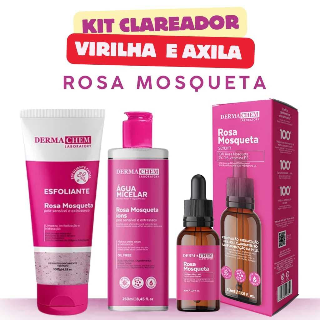 Kit Clareador Virilha e Axila Rosa Mosqueta Dermachem 3 Produtos