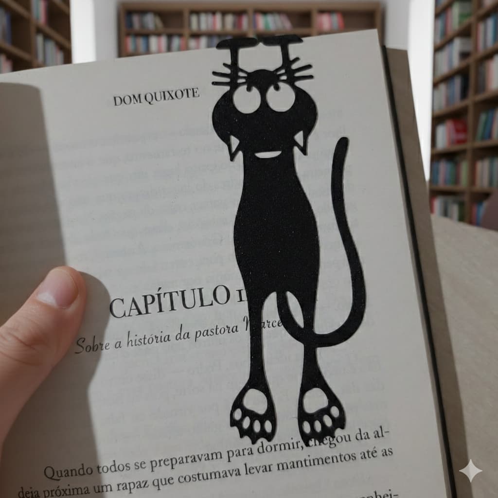 Marcadore de Página Gatinho Curioso - Bookmark de Livro Divertido Estilo Silhueta - Presente Papelaria Criativa