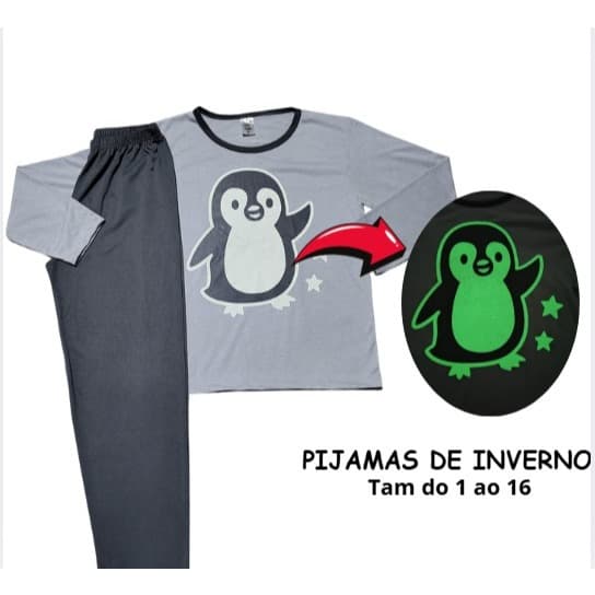 Kit 6 peças (3 conjuntos) Pijama Inverno Infantil Juvenil Menino Brilha no Escuro 1 ao 16