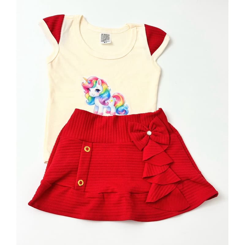 Blusinha e SAIA cor VERMELHA Moda Infantil Verão Confortavel do 1 ao 6 anos Estampa Sortida