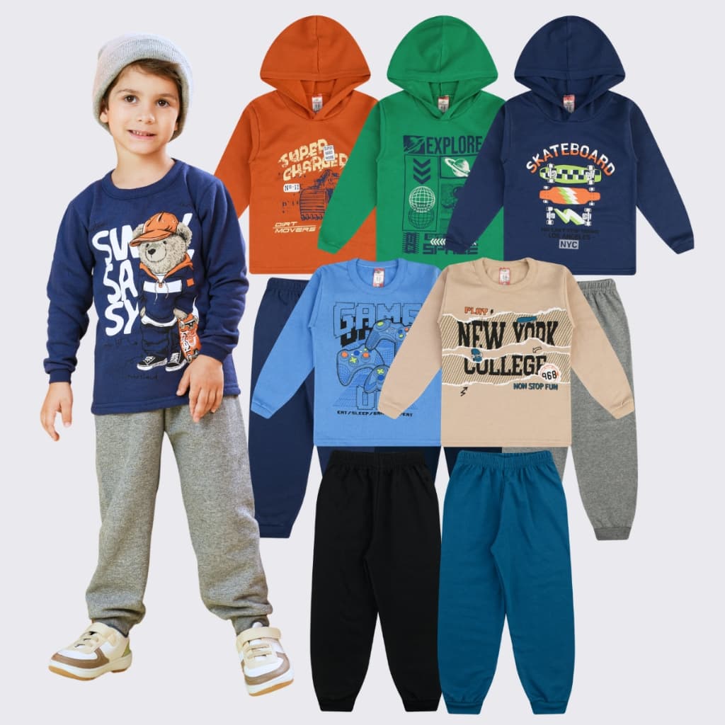 Kit 10 Peças 5 Conjunto Moletom Infantil Menino Inverno
