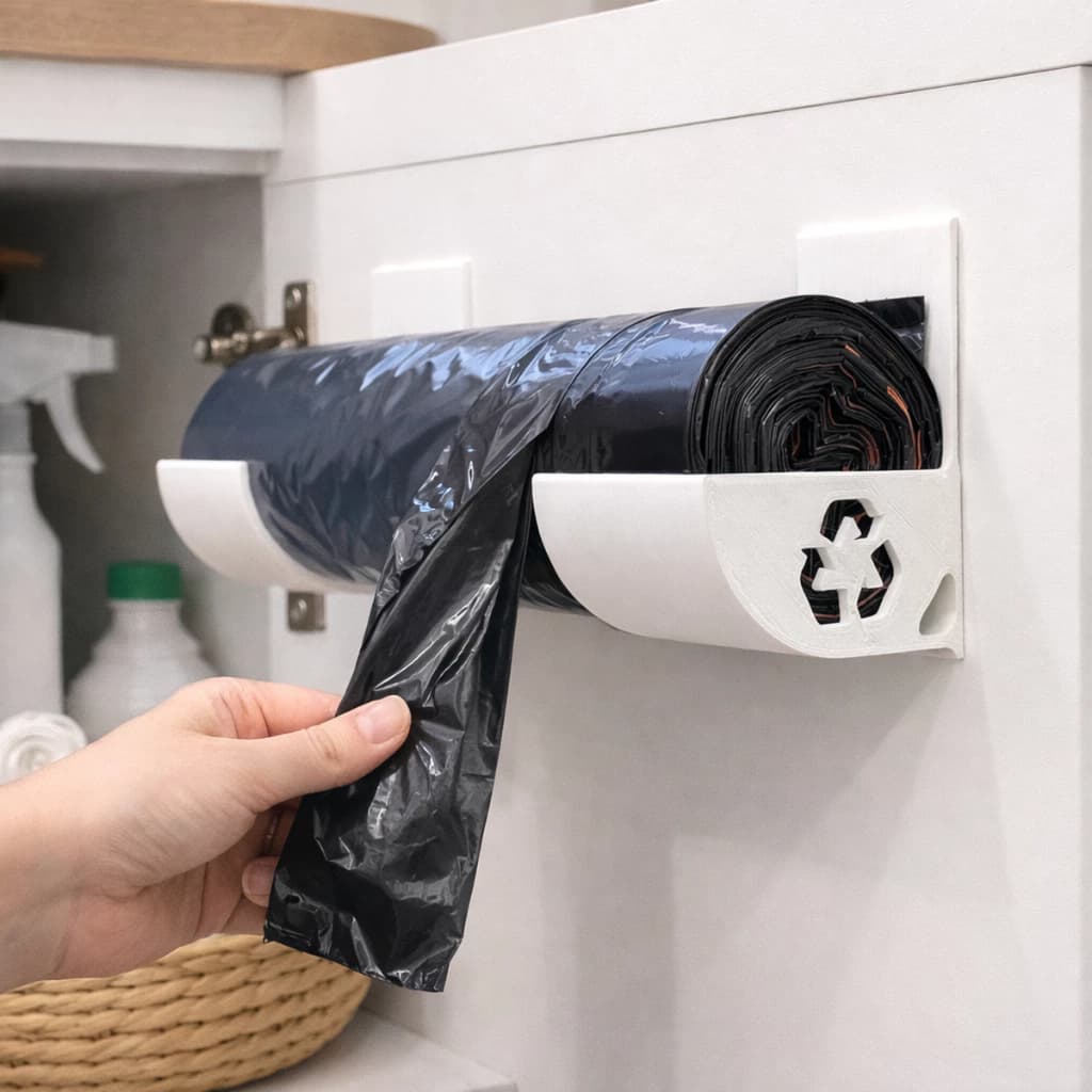 Suporte Organizador de Cozinha para Saco de Lixo em Rolo Ajustável Universal Fixação Fita Dupla Face