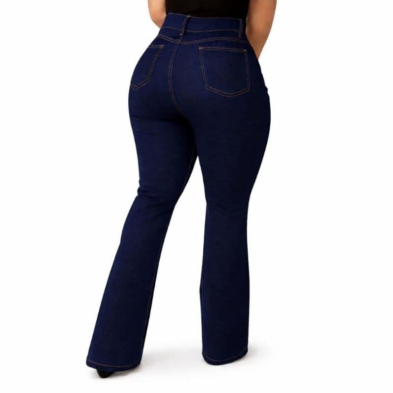 Calça Jeans Preta e azul Feminina Flare Cintura Alta com Elastano