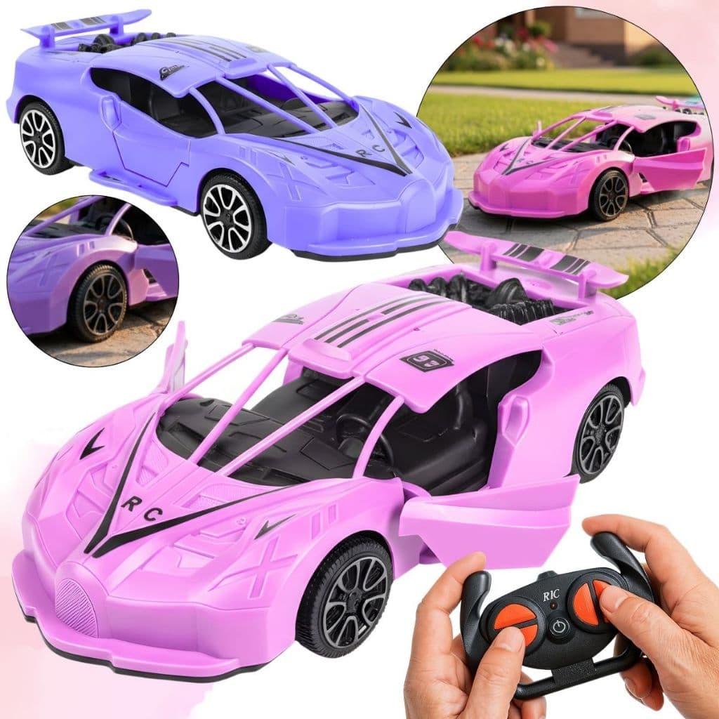 Carrinho De Controle Remoto Rosa Sem Fio Brinquedo Menina Esportivo Luxo Abre Porta