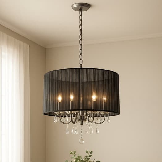 Lustre/ Pendente moderno em tecido voal para lâmpada E27
