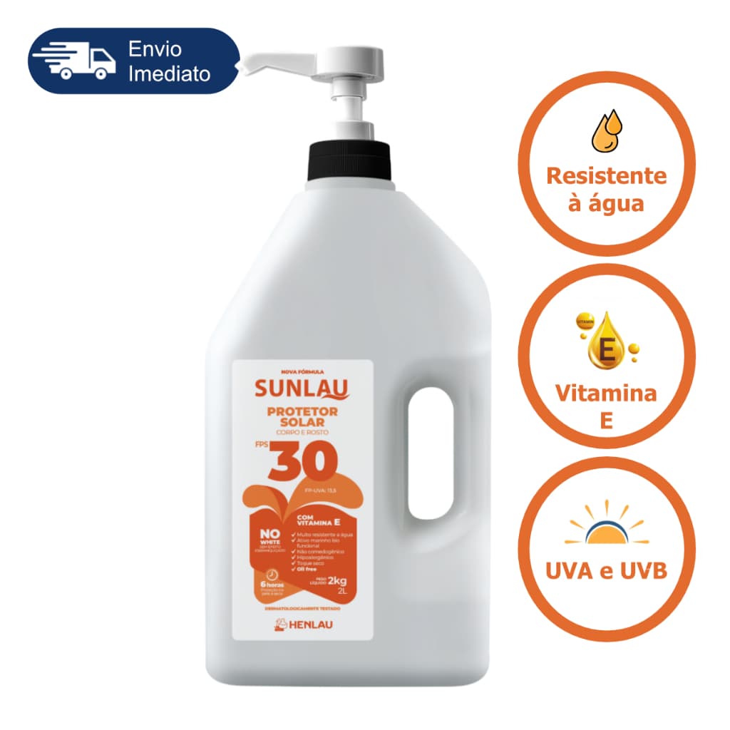 Protetor Solar 30 FPS UVA/UVB 2l Resistente à água e Suor Henlau - Sunlau