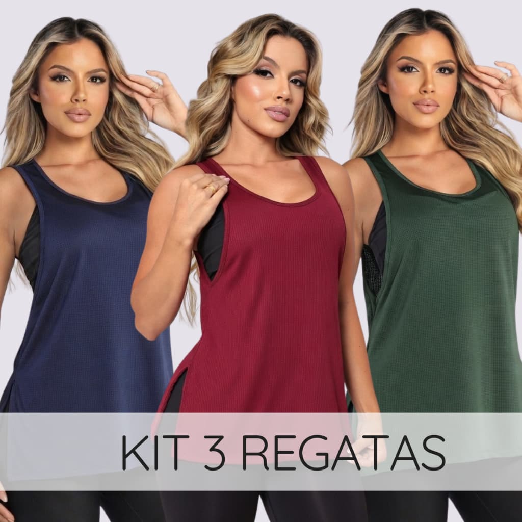 Kit 3 Regatas academia feminina regatão furadinha dry fit blusa moda fitness corrida musculação