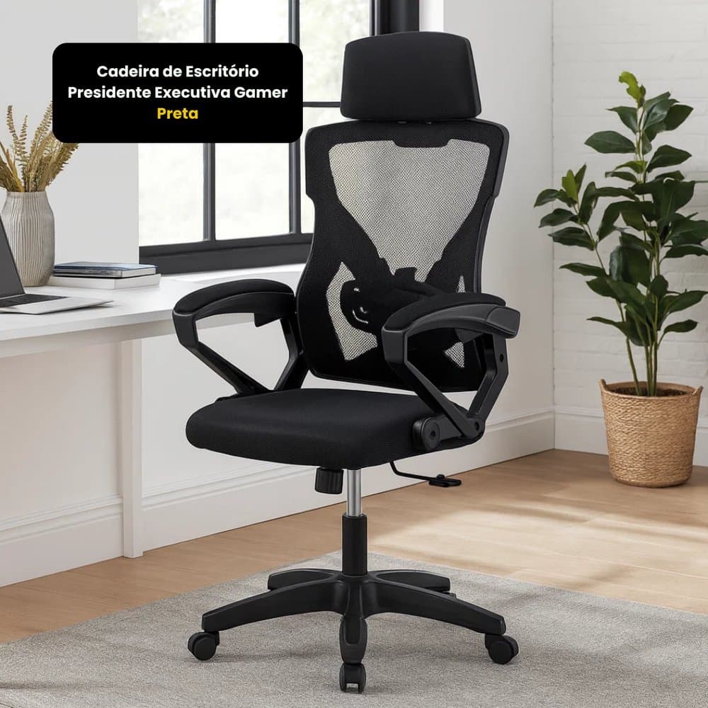 Cadeira Executiva Gamer Ergonômica Confortável Ajustável Alta Durabilidade Preto
