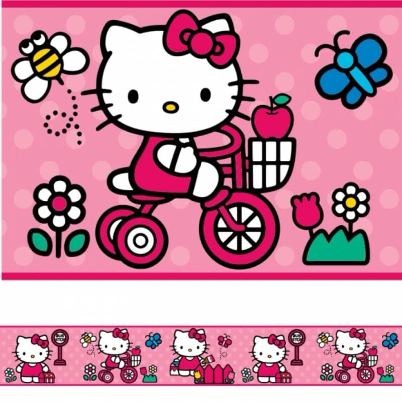 Kit 4 Faixas Adesivas Papel de Parede Infantl Hello Kity