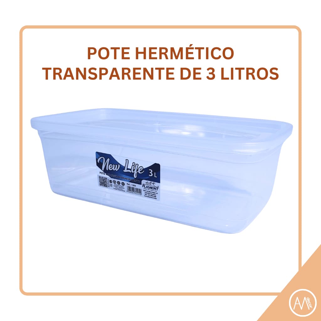 KIT - Potes Herméticos 3L para Armazenamento de Alimentos Cozinha e Galadeira