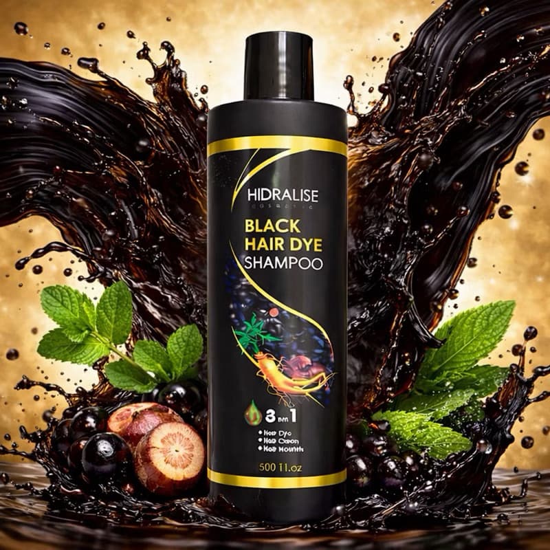 Shampoo Tintura Preta 3 em 1 500ml – Cobre Fios Brancos Rápido + Hidratação Intensa + HIDRALISE