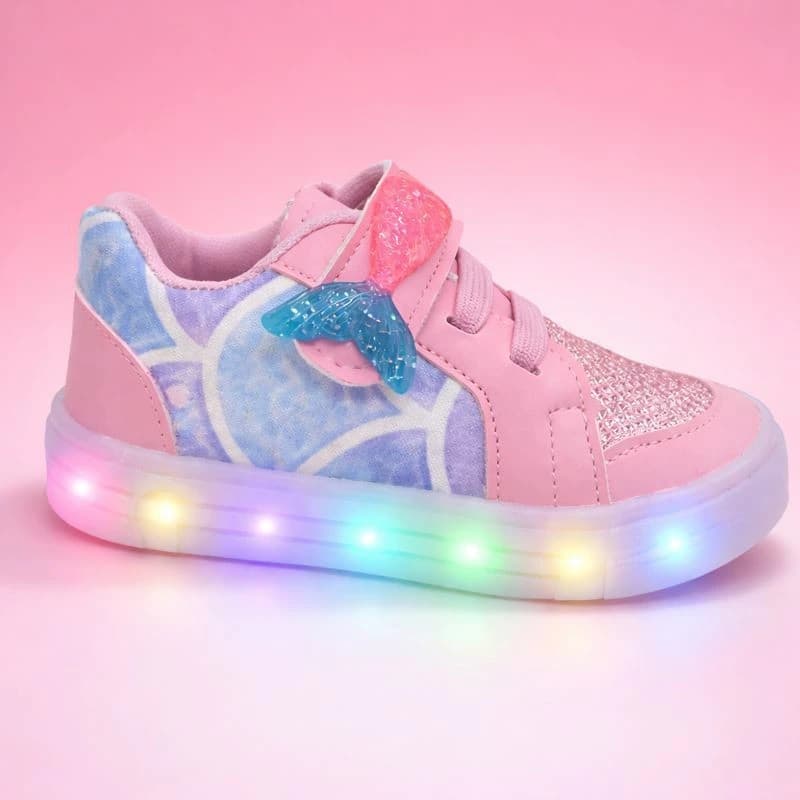 kit Tenis Calçado de Sereia Criança De Led Luzinha + Pulseira Barato