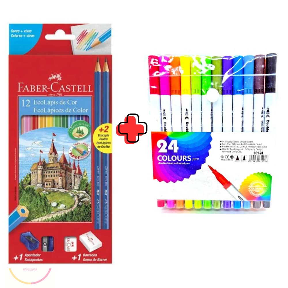Lapis De Cor 12  Faber Castell+ 24 canetinhas Blush 2 pontas