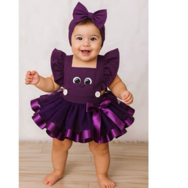 Fantasia Bolofofos baby infantil romper + saia tule 2 em 1
