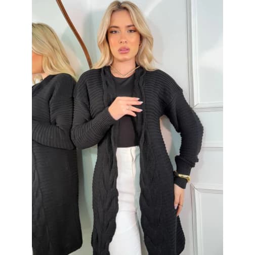 Casaco Longo Feminino Cardigan Liso Trança Sem Botão Tricô Comprido Punho Blusa Manga Longa