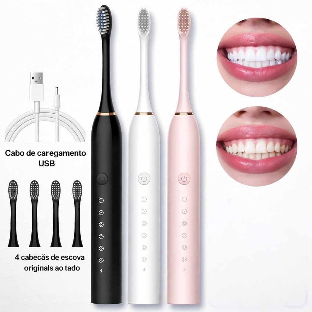 Escova de Dentes Elétrica Recarregável à Prova D’Água USB 4 Cabeças