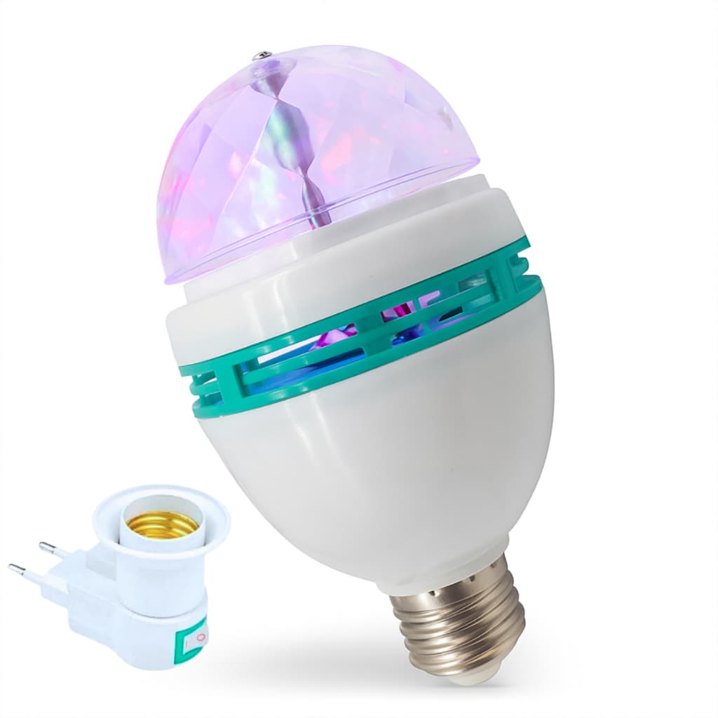 Lâmpada Giratória Colorida Led Bola Maluca Rgb + Adaptador Tomada para Festas Baladas