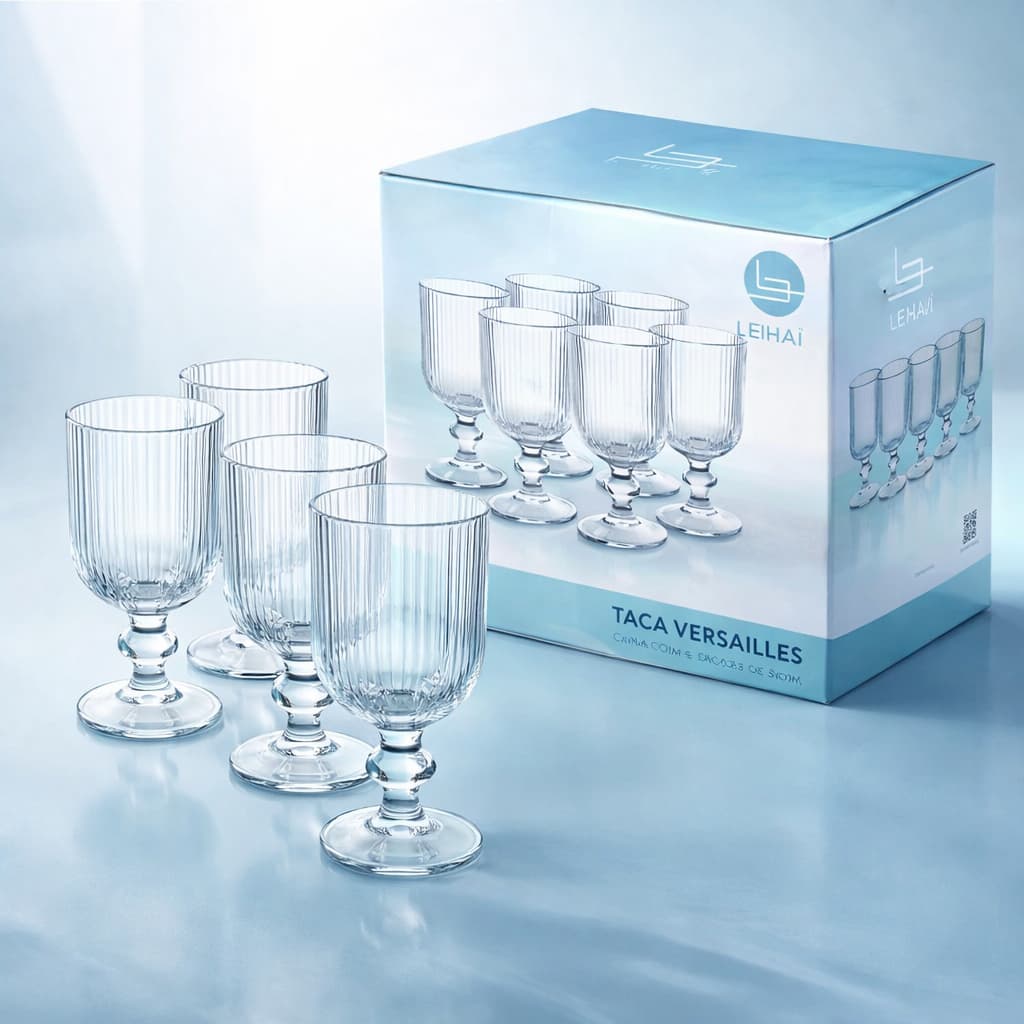 Conjunto Jogo de 6 Taças Caneladas Vidro Grosso 260ml  Versalhes- Sofisticação e Durabilidade