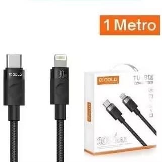 Cabo Lightning A'Gold CB124 30W Turbo USB-C para iPhone 1 Metro Carregamento Rápido Nylon Trançado