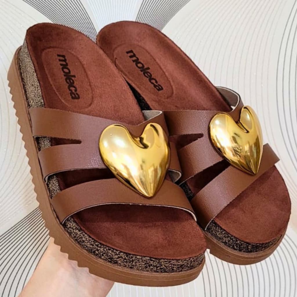 Sandália Feminina Papete Moleca Casual 5500.119 Com Detalhe Dourado