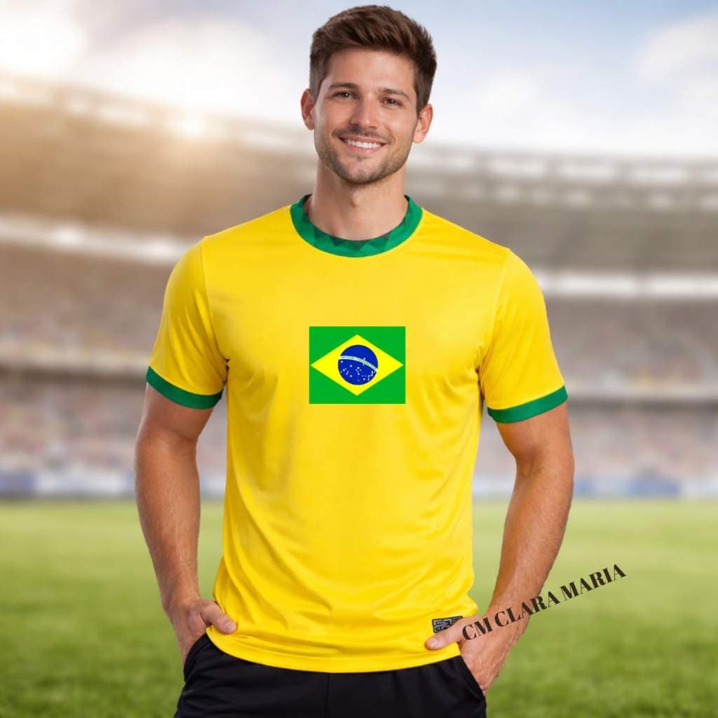 Camisa Masculina Copa Do Mundo Seleção BANDEIRA VERDE E AMARELA Qualidade Futebol Jogo Campeão