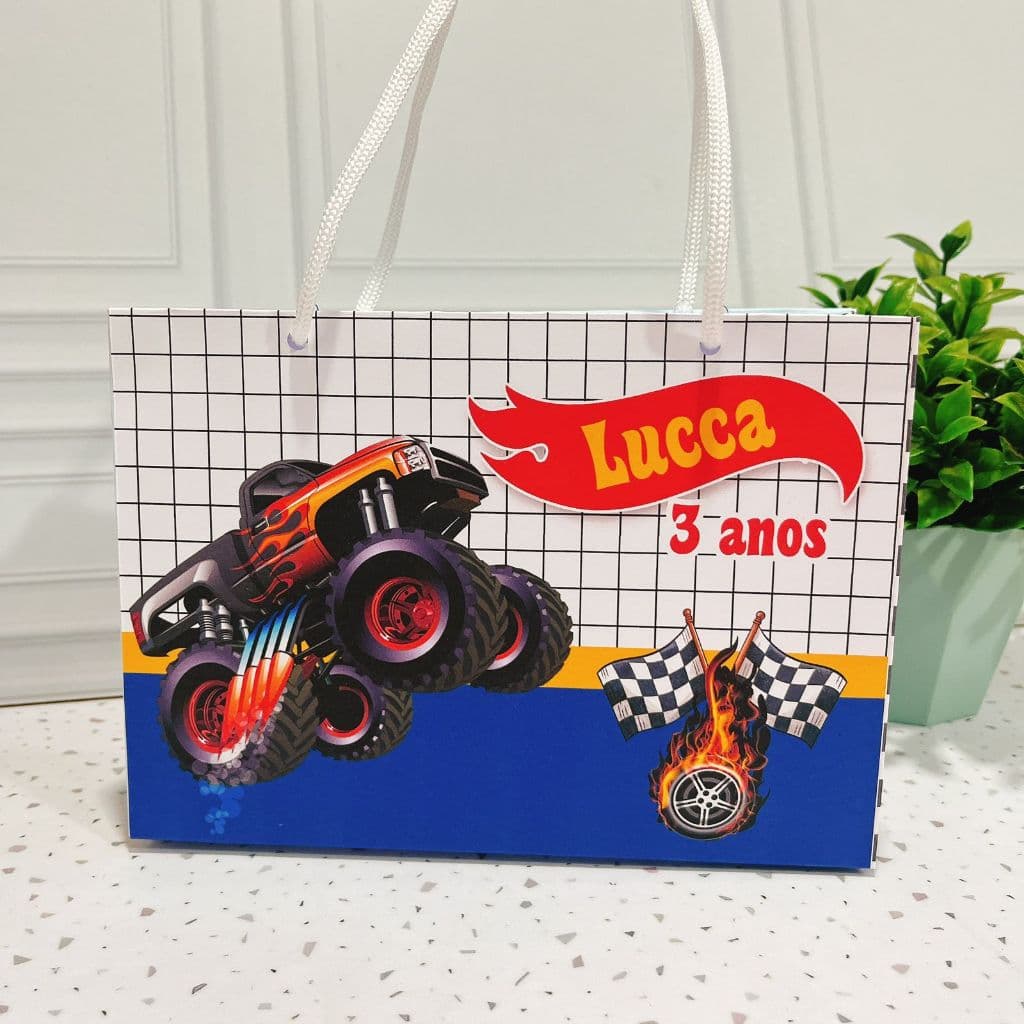 Sacola Personalizada carros| Lembrancinha Infantil com Nome e Idade | Vários Temas- PEGUE E MONTE -19,2X14X6,2