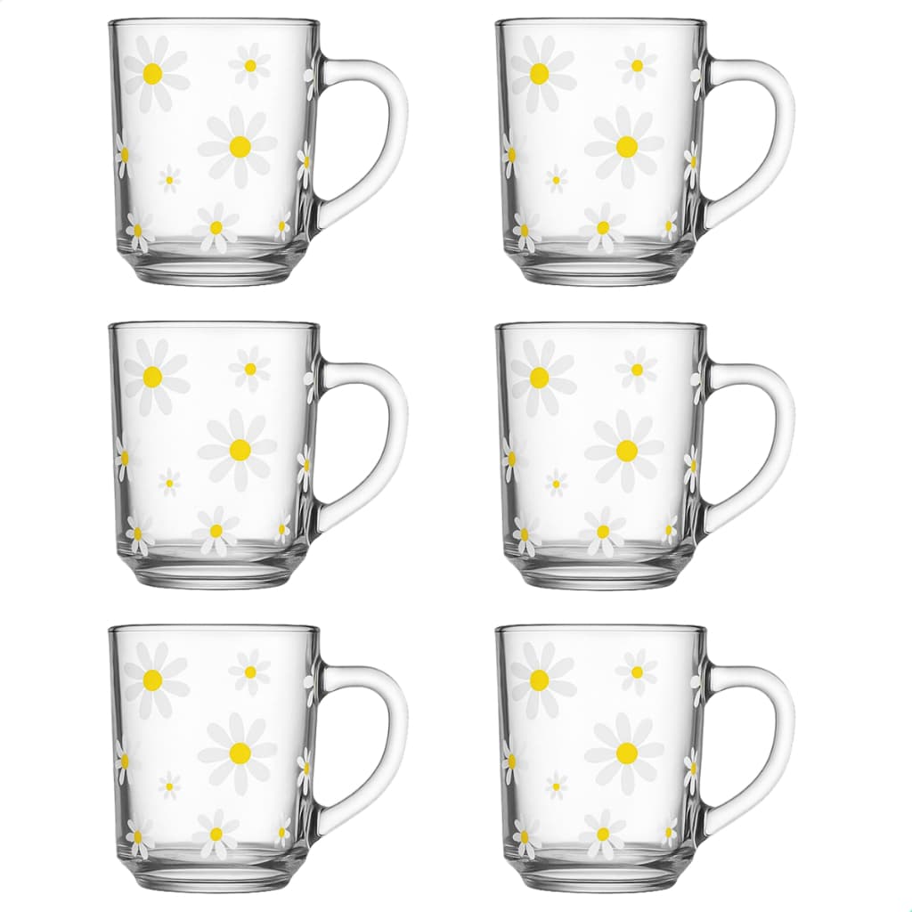 Kit Jogo Caneca De Vidro Com Margaridas 230ml Estampa Floral Delicada Com Alça Copo Transparente Decorado Para Café Chá