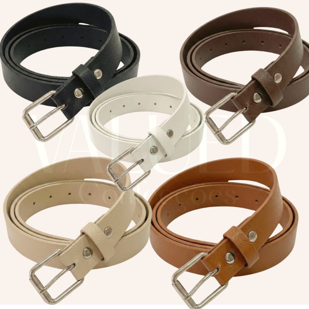 1 a 5 Cintos Femininos De Couro Montana Casual e Social Da Moda Blogueira Fivela Quadrada Prata