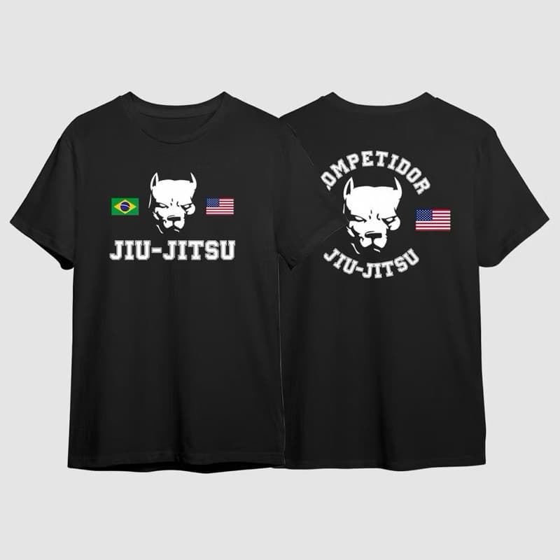 Camiseta 100% Algodão Masculina Feminina Lutador Competidor Brasil EUA Jiu Jitsu Pitbull