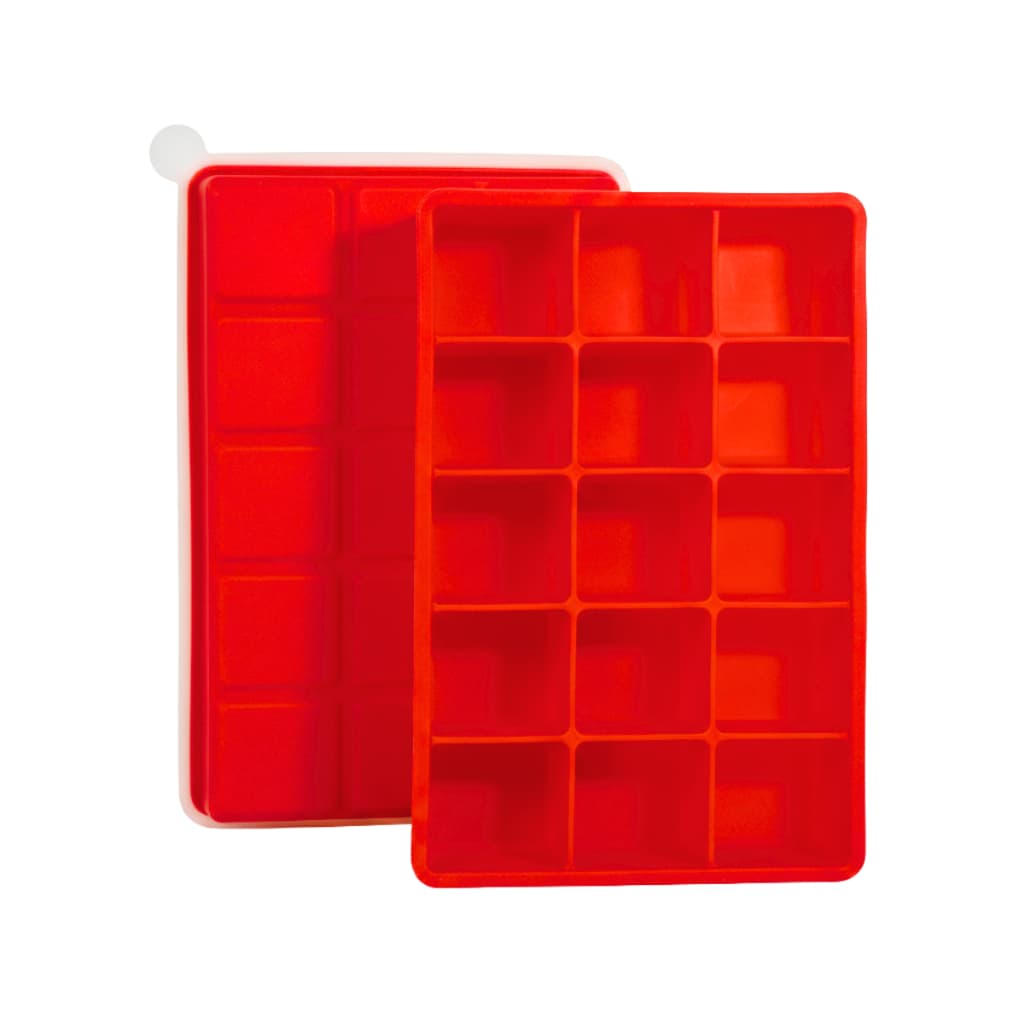 SYMEON Forma de Gelo Vermelha de Silicone C/ Tampa 15 Cubos Livre de BPA