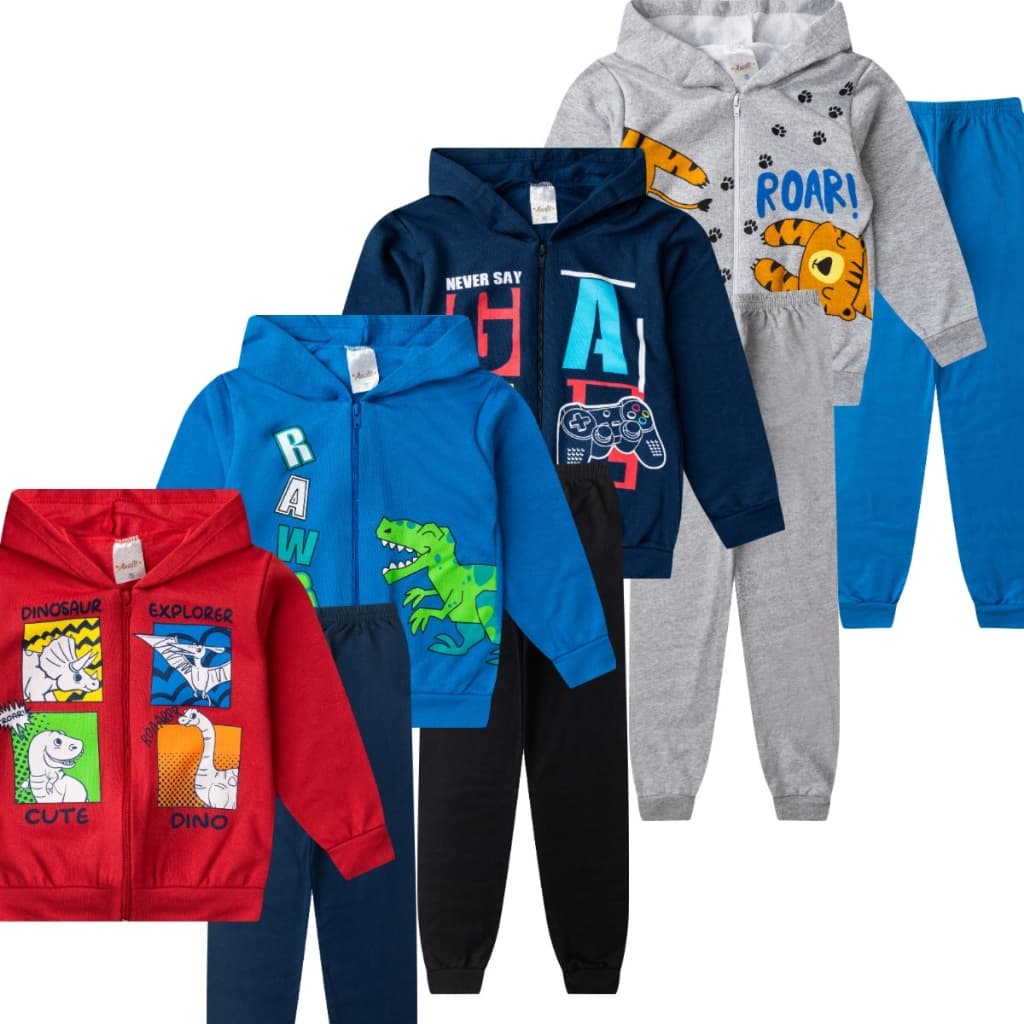 Kit Conjunto Moletom Menino Inverno 4 Jaquetas + 4 Calças com Punho
