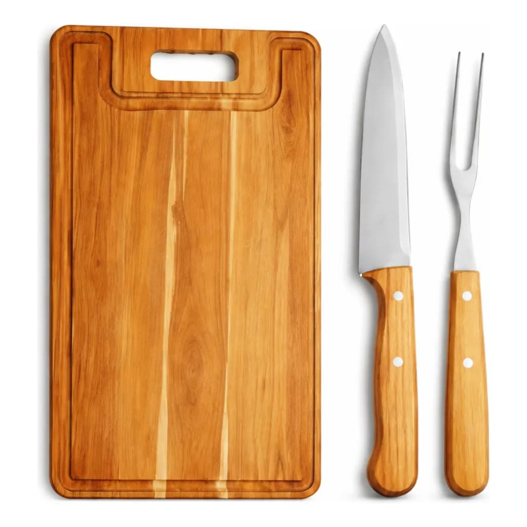 kit churrasco personalizado tabua madeira nobre garfo e faca inox