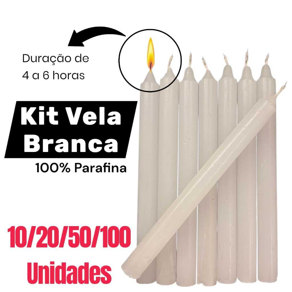 KIT Vela Palito 18cm Branca Lisa Tradicional para Decoração Festa Igreja e Eventos