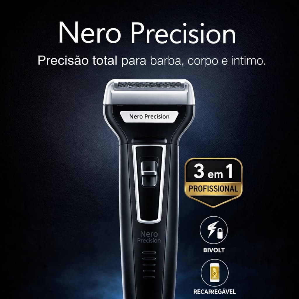 Aparador de Barba 3 em 1 Nero Precision Recarregável Bivolt Corta Cabelo Corpo e Íntimo
