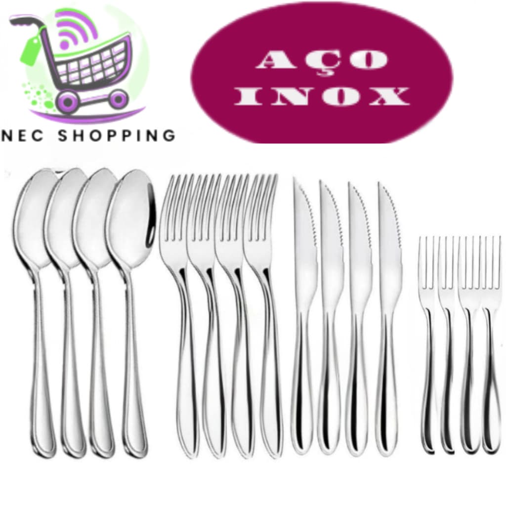 Kit  48 Peças Talheres Inox 12  Garfo 12  Faca 12 Colher 12 garfor Sobremesa Premium Casa Cozinha Hotel Qualidade