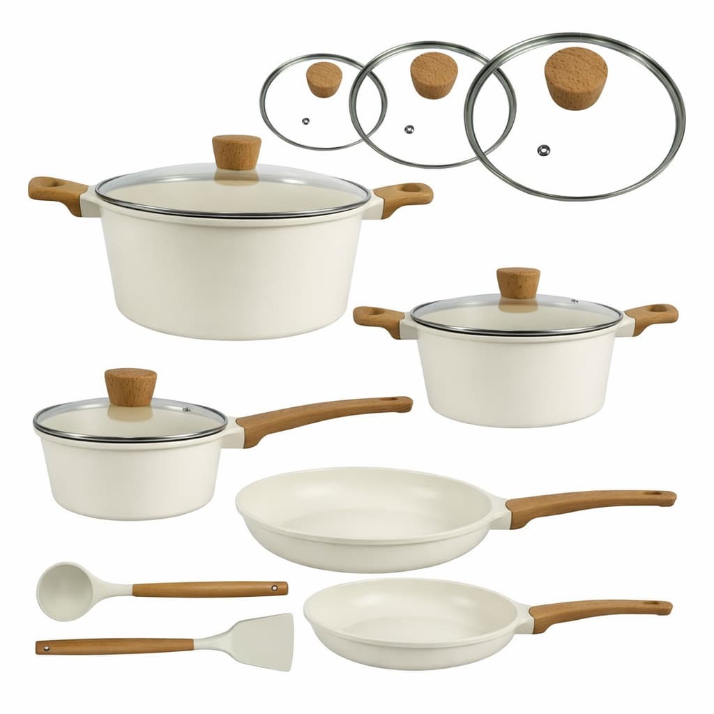 Kit Panelas 10 Peças Hot Chef Cookenare Antiaderente Com Tampa De Vidro
