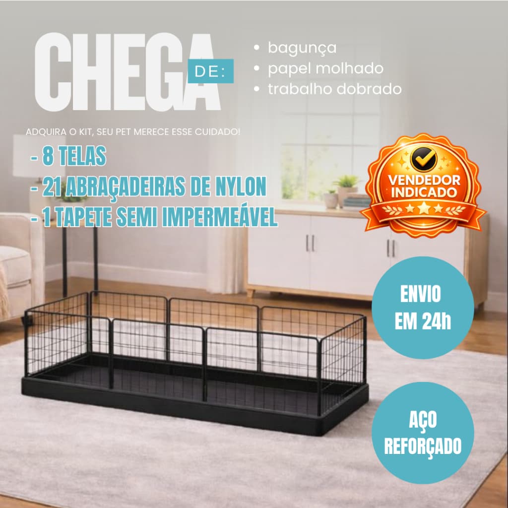 Cercadinho Pet 30x30 com Tapete Impermeável Proteção Piso Ambiente Interno