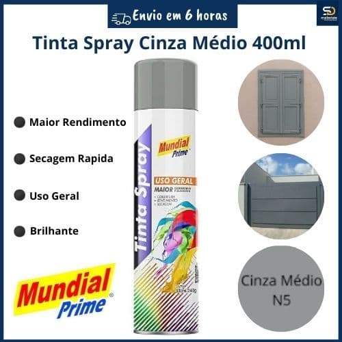 Tinta Spray Uso Geral Cinza Medio 400ml/240g Mundial Prime