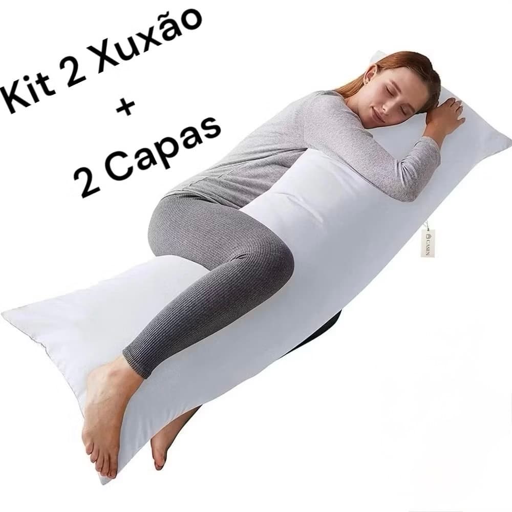 kit 2 Travesseiros de corpo xuxão 1.40x45cm + 2 Fronhas com zíper Casa e Conforto