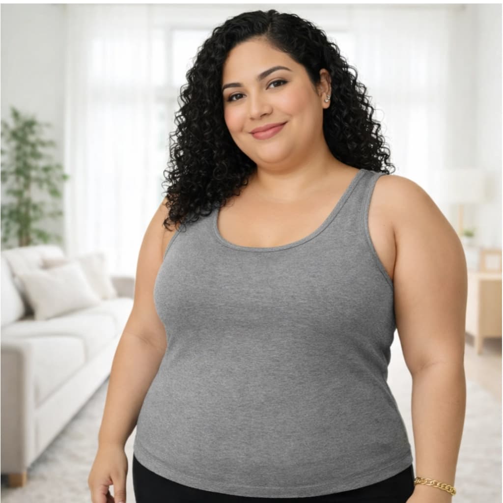 Regata Plus Size Feminina Blusa Básica Viscose com Elastano Premium Confortável G1 ao G5 Verão Lisa Elegante - Cinza