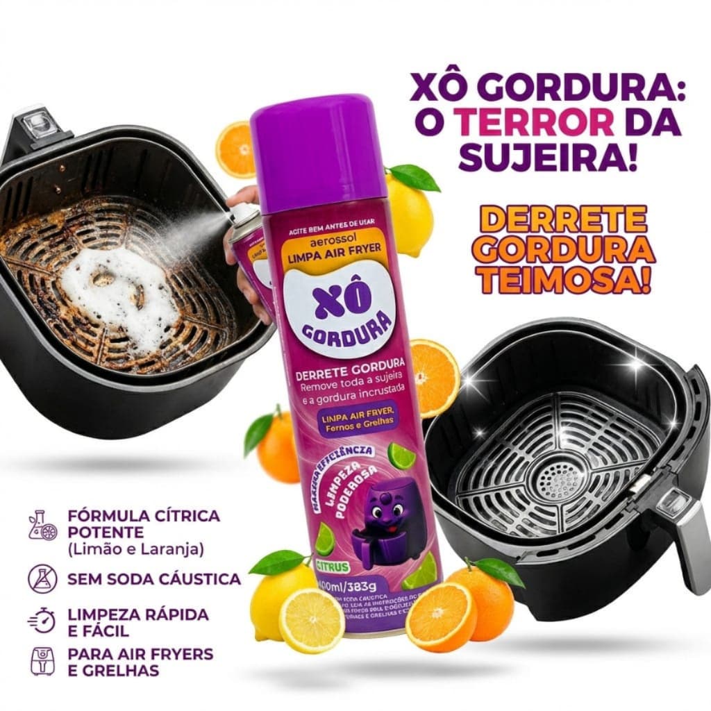 Limpa Air Fryer Xô Gordura  400ml Remove Gordura Incrustada  Citrus