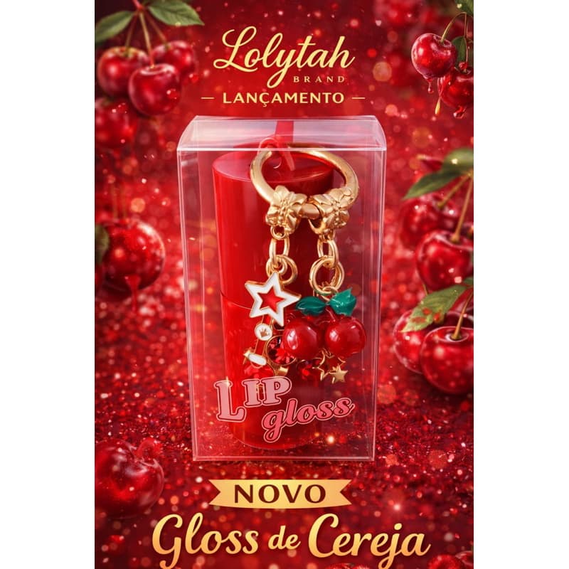 Glos Labial Hidratante Com Cor Cereja e Pingente 🍒
