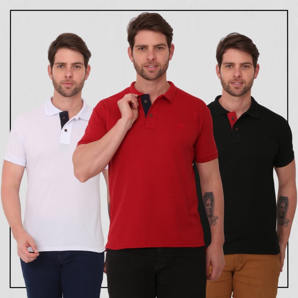 kit 3 camisas gola polo masculina piquet premium original manga curta básica na Mara robles