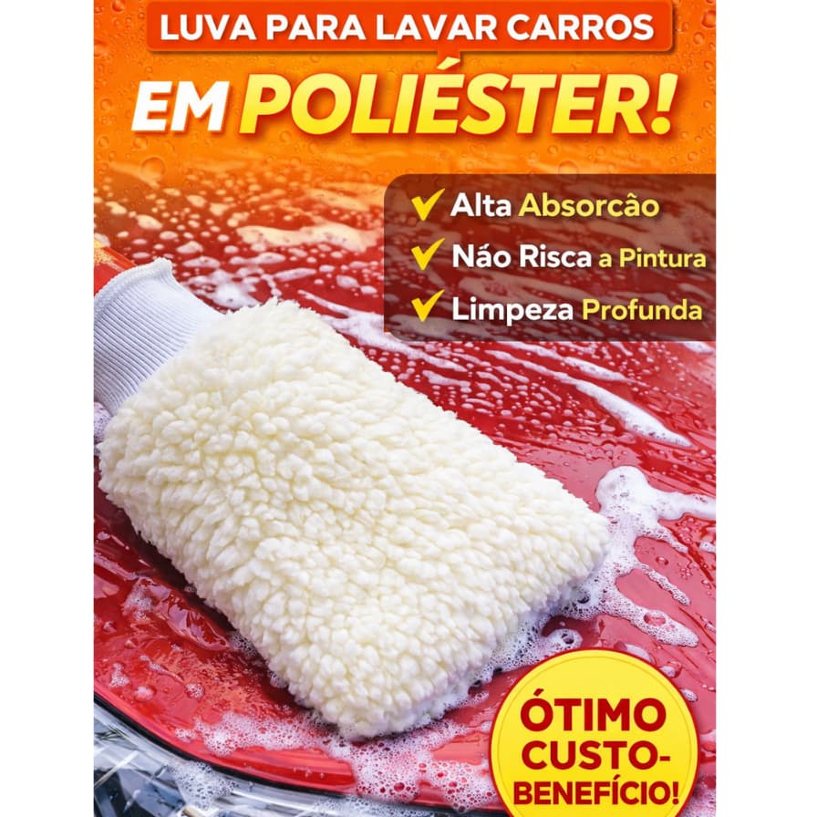 Luva para Lavar Carro Macia em Poliéster – Não Risca Pintura, Alta Absorção e Reutilizável