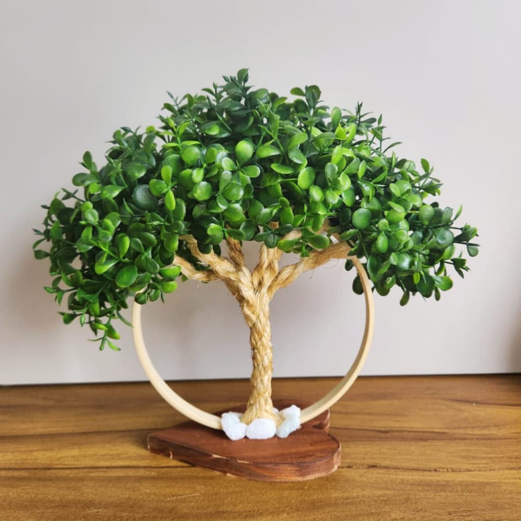 Árvore Decorativa Artificial Verde/Mesclada  Base de Madeira Estilo Bonsai Com Led