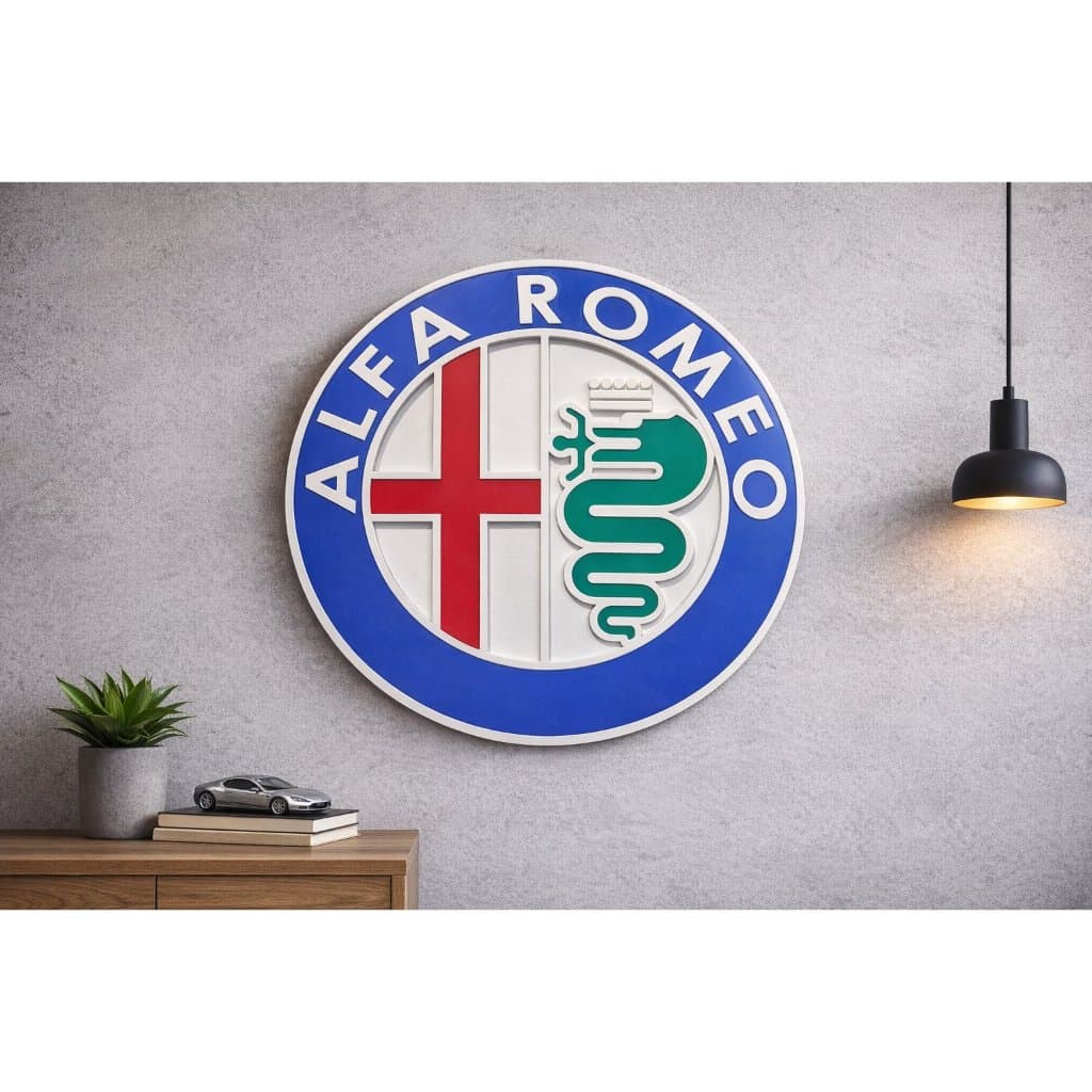 Placa Decorativa Logo Alfa Romeo - Decoração Carro Clássico - 25cm
