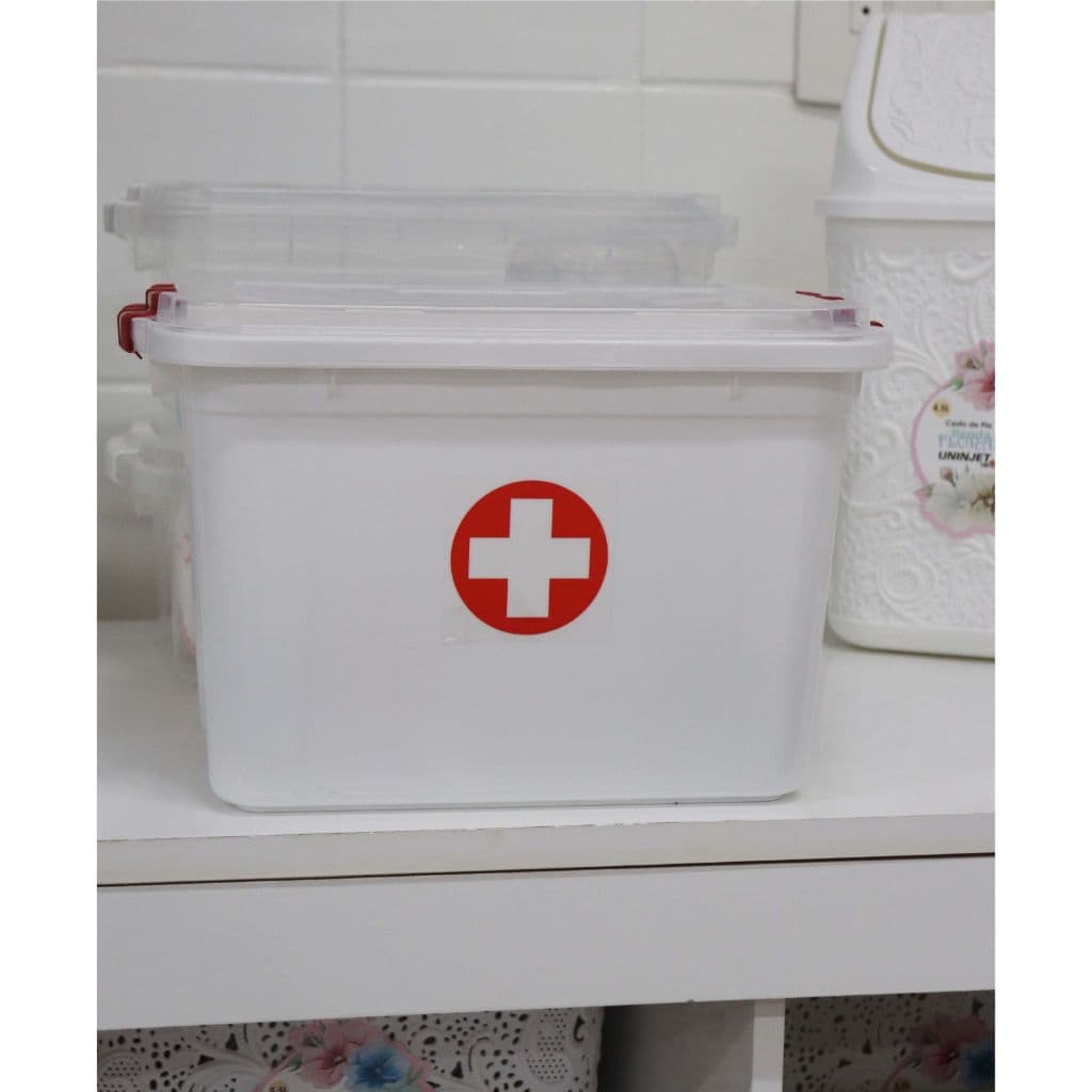 Caixa Organizadora Kit Médico de Primeiros Socorros 3L com Tampa e Trava Segura para Remédios